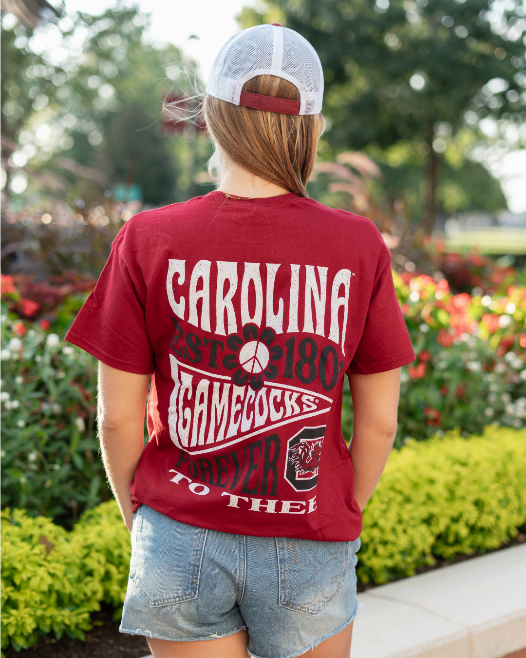 Forever To Thee Gamecocks Peace Pennants T-Shirt – Garnet