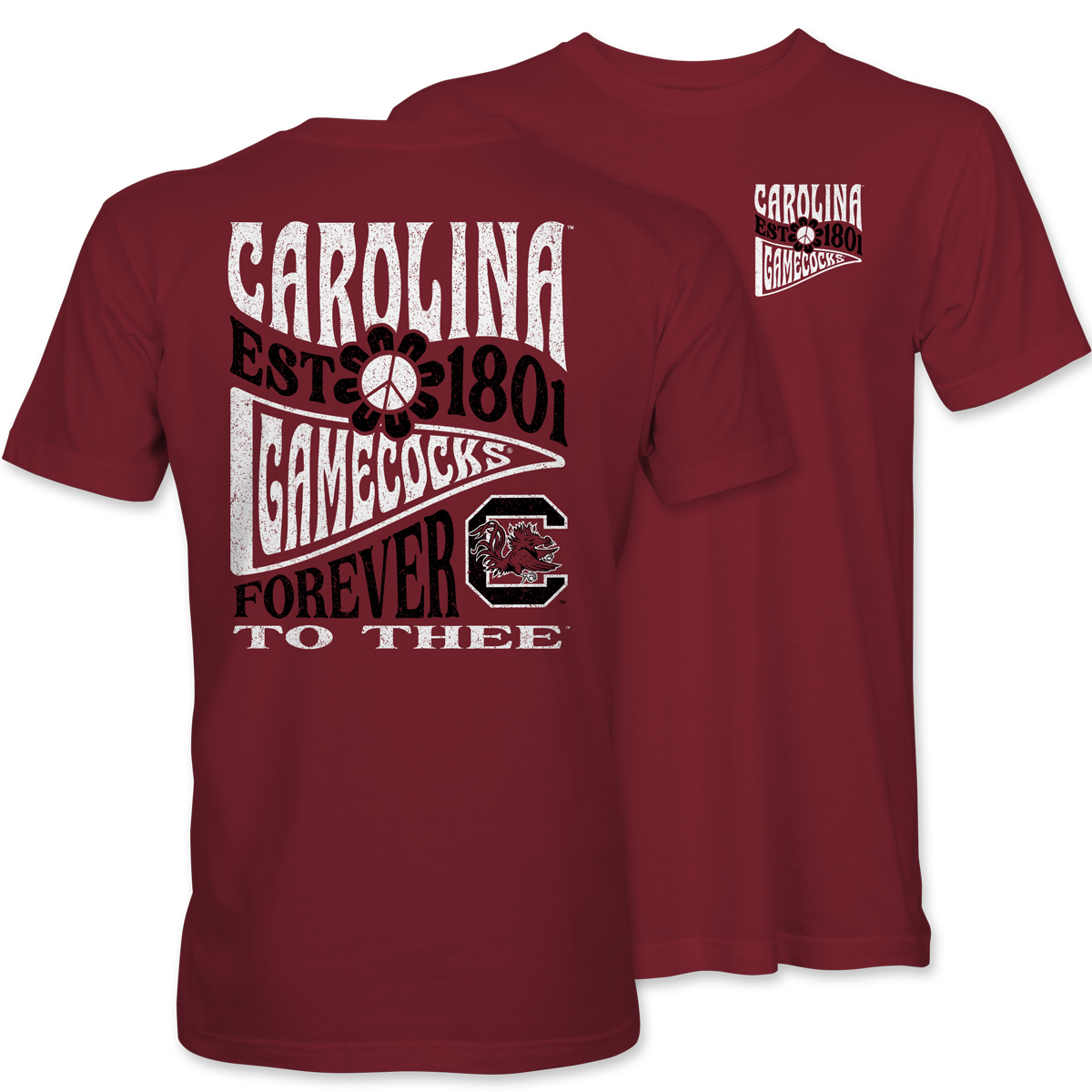 Forever To Thee Gamecocks Peace Pennants T-Shirt – Garnet