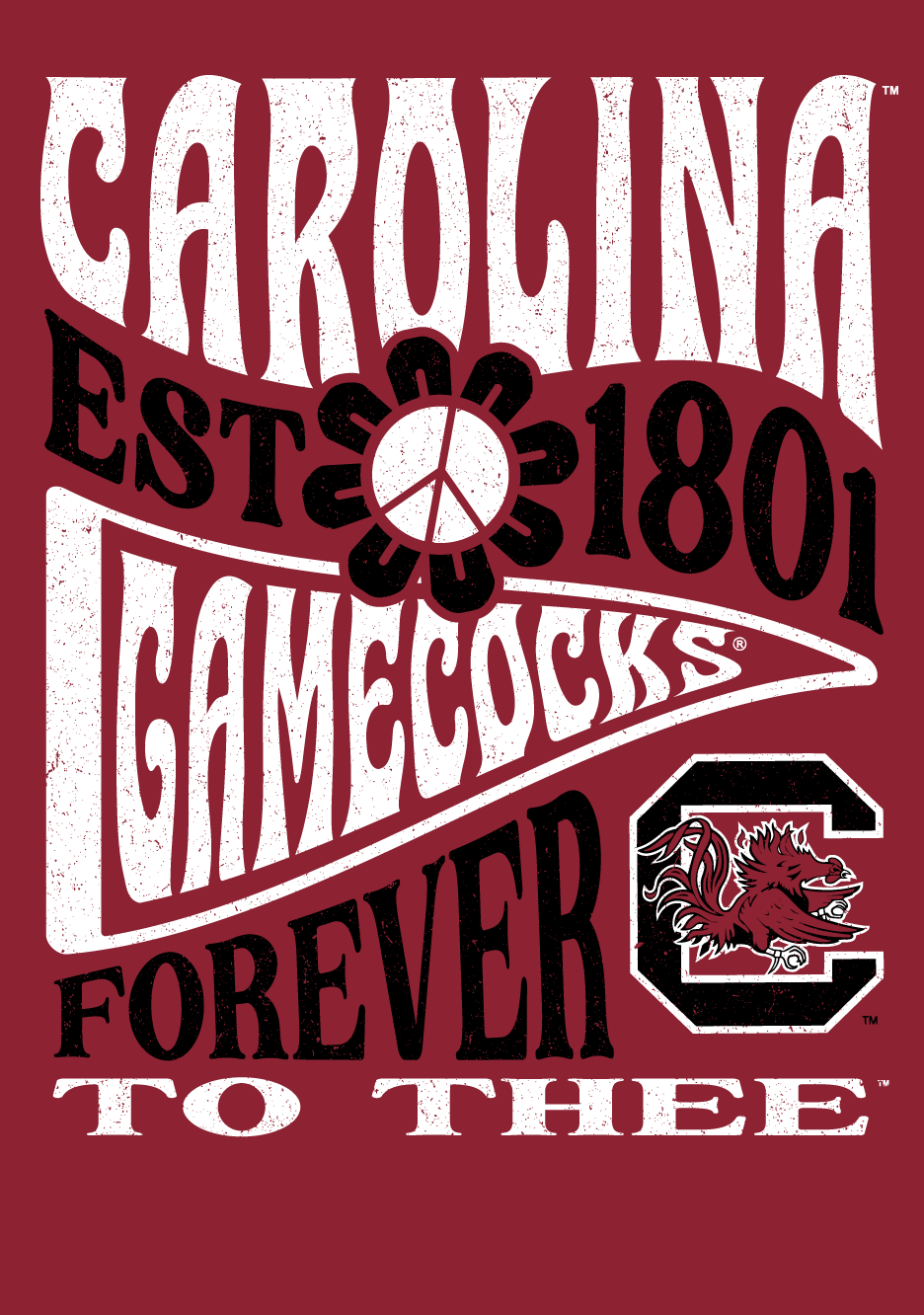 Forever To Thee Gamecocks Peace Pennants T-Shirt – Garnet