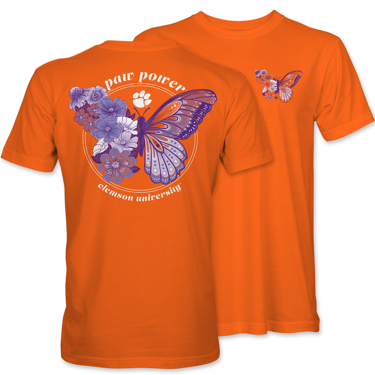 Clemson Paw Power Butterfly T-Shirt – Orange