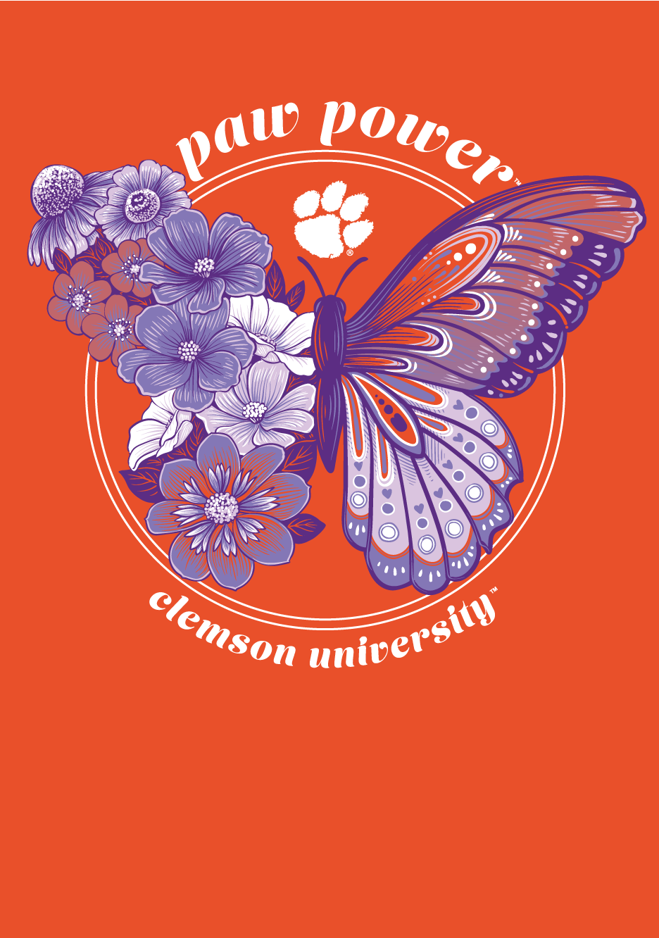 Clemson Paw Power Butterfly T-Shirt – Orange