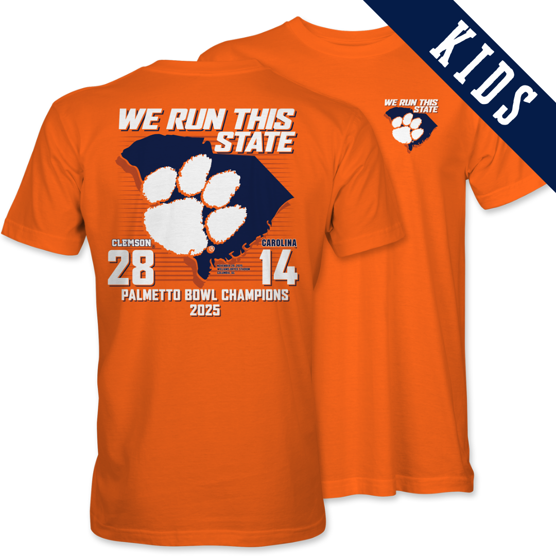 YOUTH - Clemson “We Run This State” Palmetto Bowl Champions 2025 Tee (28–14)