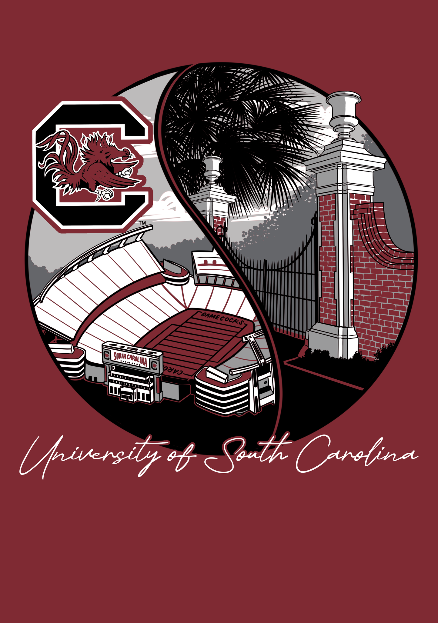 University of South Carolina Split Scene Tee – Garnet
