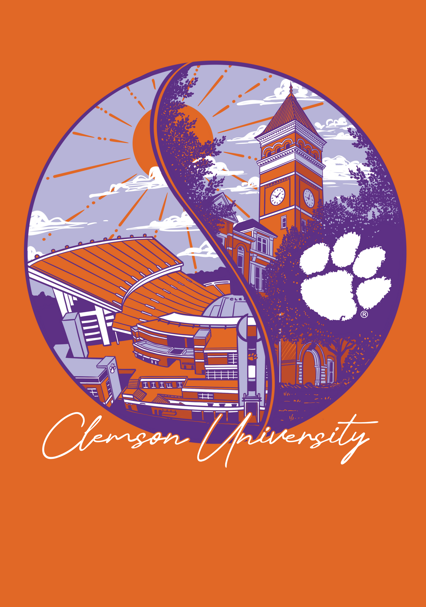 Clemson Yin Yang Campus Scene T-Shirt – Orange