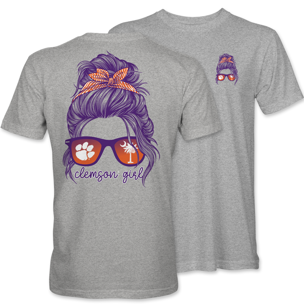 Clemson Girl Hair & Shades T-Shirt – Light Steel