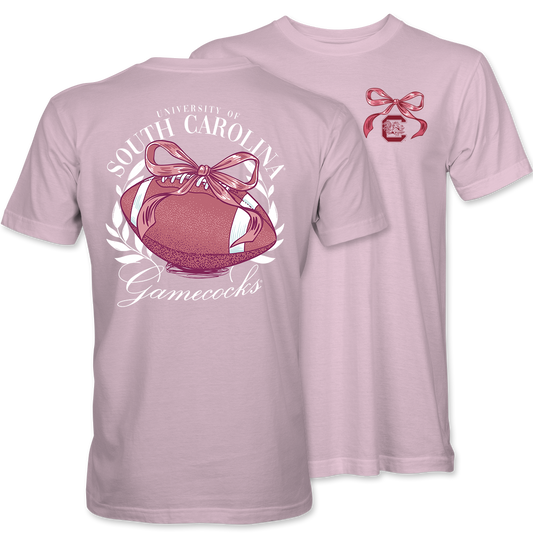 🎀 Gamecocks Football Bow T-Shirt – Light Pink