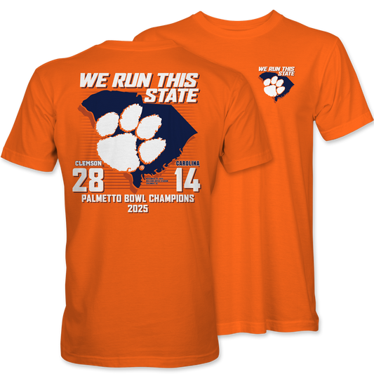 Clemson “We Run This State” Palmetto Bowl Champions 2025 Tee (28–14)