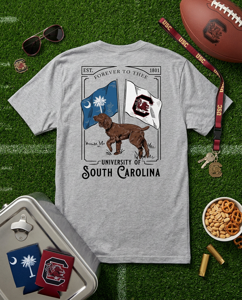 Gamecock Boykin with Flags T-Shirt – Sport Grey