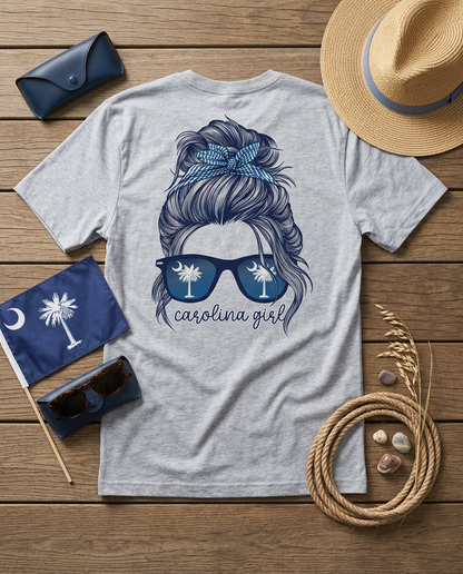 Palmetto Carolina Girl Hair & Shades T-Shirt – Light Steel