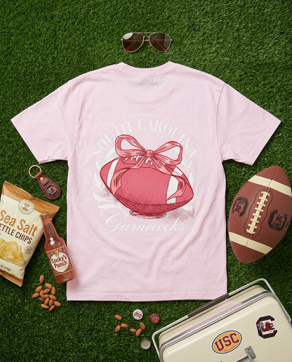 🎀 Gamecocks Football Bow T-Shirt – Light Pink